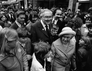 James Callaghan Labour Prime Minister with votors in Cardiff on his election campaign James Callaghan Labour Prime Minister with votors in Cardiff on his election campaign