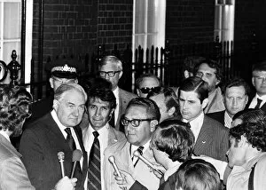 Images Dated 23rd September 1976: James Callaghan Prime Minister with Henry Kissinger outside 10 Downing Street surrounded