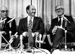James Callaghan Prime Minister with President Anwar Sadat of Egypt at a press conference James Callaghan Prime Minister with President Anwar Sadat of Egypt at a press conference