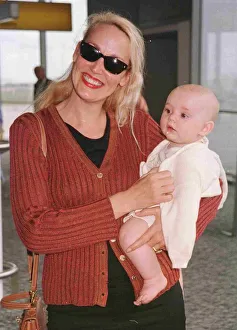 Jerry Hall model actress and new baby Gabriel June 1998 arrive at Heathrow from Nice Jerry Hall model actress and new baby Gabriel June 1998 arrive at Heathrow from Nice