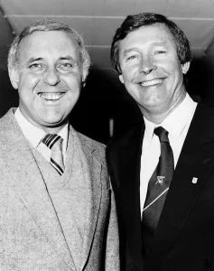Jim McLean Dundee United manager with Alex Ferguson Aberdeen Manager circa 1985 Jim McLean Dundee United manager with Alex Ferguson Aberdeen Manager circa 1985