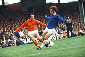 Jimmy Armfield, (playing in orange, for Blackpool) in a playing situation against Everton Jimmy Armfield, (playing in orange, for Blackpool) in a playing situation against Everton