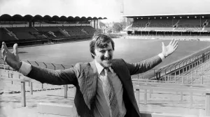 Jimmy Hill at Highfield Road ground, on the announcement of his appointment to chairman Jimmy Hill at Highfield Road ground, on the announcement of his appointment to chairman
