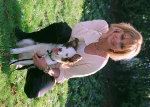 Joanna Lumley Actress opens New Neuter clinic for Dogs she is pictured with dog Tarrot Joanna Lumley Actress opens New Neuter clinic for Dogs she is pictured with dog Tarrot