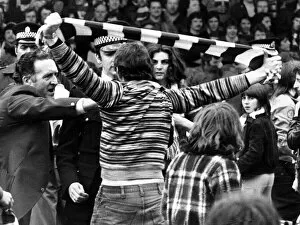 Images Dated 1st May 1977: Jock Stein shouting at pitch invading supporter May 1977