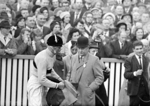 Jockey Pat Taaffe after winning the Cheltenham Gold Cup on racehorse Arkle Jockey Pat Taaffe after winning the Cheltenham Gold Cup on racehorse Arkle