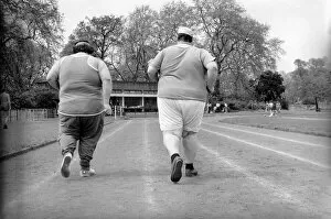 Images Dated 16th May 1979: Jogger-nauts: John Robinson sports writer with Colin Taylor jogging in Battersea Park