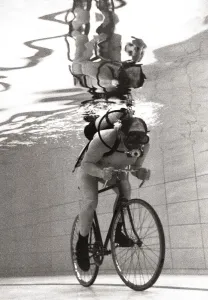 John Camm rides bicycle underwater at his local swimming pool with the aid of an John Camm rides bicycle underwater at his local swimming pool with the aid of an