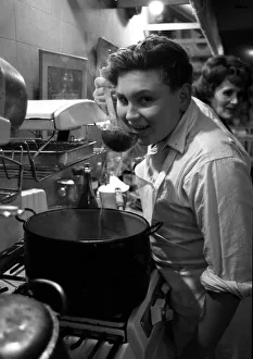 John Harper pupil cook seen here training in TV cook Fanny Cradock kitchen October John Harper pupil cook seen here training in TV cook Fanny Cradock kitchen October