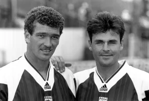 John Jenson Football Player of Arsenal - August 1992 with teammate Anders Limpar John Jenson Football Player of Arsenal - August 1992 with teammate Anders Limpar