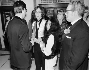 John Lennon and Yoko Ono on their first public appearance together at London' John Lennon and Yoko Ono on their first public appearance together at London'