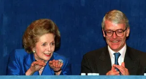 John Major MP and Baroness Margaret Thatcher on the podium at the Conservative Party John Major MP and Baroness Margaret Thatcher on the podium at the Conservative Party