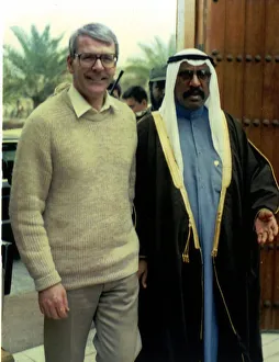 John Major MP walking with the crown prince of Kuwait on his visit to Kuwait to begin John Major MP walking with the crown prince of Kuwait on his visit to Kuwait to begin