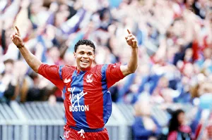 John Salako Footballer playing for Crystal Palace celebrates after scoring against John Salako Footballer playing for Crystal Palace celebrates after scoring against