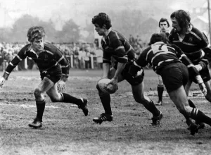 John Thomas, Maesteg RFU No 8, on the break, with scrum half Leighton O' John Thomas, Maesteg RFU No 8, on the break, with scrum half Leighton O'