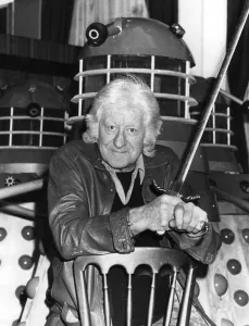 Jon Pertwee with Daleks at Dr Who press call 14/03/1989 Jon Pertwee with Daleks at Dr Who press call 14/03/1989
