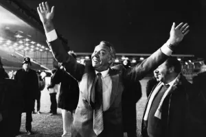 Jubilant Liverpool manager Joe Fagan. Circa 1984 Jubilant Liverpool manager Joe Fagan. Circa 1984