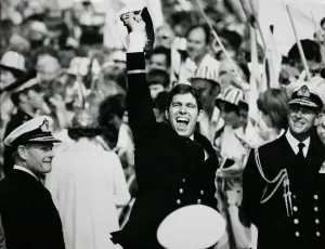 Jubilant Prince Andrew ashore with proud father Prince Philip after the carrier HMS Jubilant Prince Andrew ashore with proud father Prince Philip after the carrier HMS