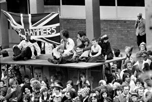 Jubilant West Ham fans gathered outside Newham Town Hall as the West HAm team arrive at Jubilant West Ham fans gathered outside Newham Town Hall as the West HAm team arrive at