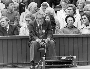 A judge watches the new electronic line equipment as Bjorn Borg of Sweden serves during A judge watches the new electronic line equipment as Bjorn Borg of Sweden serves during