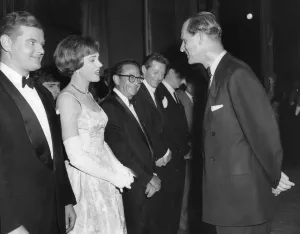 Julie Andrews and Benny Hill meeting Prince Philip at Royal Variety show - October 1959 Julie Andrews and Benny Hill meeting Prince Philip at Royal Variety show - October 1959
