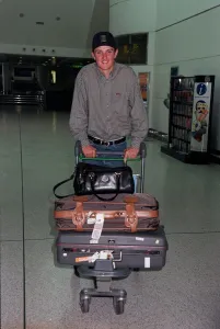 Justin Rose Golf September 1998 Schoolboy golf champion arriving at Heathrow Justin Rose Golf September 1998 Schoolboy golf champion arriving at Heathrow