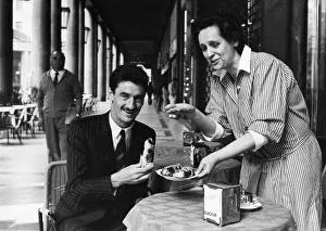 Juventus footballer Ian Rush eating breakfast al fresco on the Via Roma in Turin, Italy Juventus footballer Ian Rush eating breakfast al fresco on the Via Roma in Turin, Italy