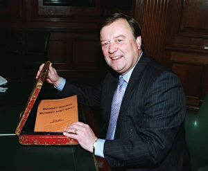 Images Dated 21st November 1996: Kenneth Clarke MP and Chancellor of the Exchequer with the Budget Box at the Treasury