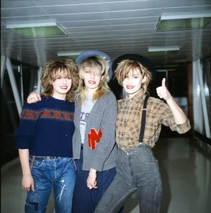 Keren Woodward, Sarah Dallin and Siobhan Fahey of Bananarama at Heathrow Airport to go to Keren Woodward, Sarah Dallin and Siobhan Fahey of Bananarama at Heathrow Airport to go to