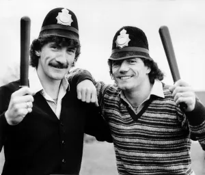 Kevin Keegan and Terry McDermott of Newcastle United with police truncheons Kevin Keegan and Terry McDermott of Newcastle United with police truncheons