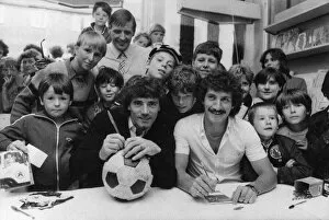 Images Dated 1st September 1983: Kevin Keegan and Terry McDermott sign autographs, 1st September 1983