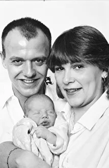Images Dated 8th December 1991: Kim Clifford Actress With Fireman Husband Lee Galpin And New Baby Son Jack