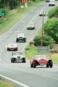 Kit cars head off in a convoy down the Moor Road in Whitby, 6th August 1994 Kit cars head off in a convoy down the Moor Road in Whitby, 6th August 1994