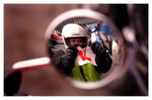 L PLATES February 1999 Motorcyclist tearing up plate reflection in mirror helmet L PLATES February 1999 Motorcyclist tearing up plate reflection in mirror helmet