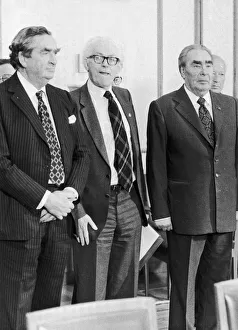 Labour leader Michel Foot (centre) seen here in Moscow for talks with the Soviet Labour leader Michel Foot (centre) seen here in Moscow for talks with the Soviet
