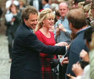 Labour Leader Tony Blair and Sarah Lancashire meeting the people on the set of Coronation Labour Leader Tony Blair and Sarah Lancashire meeting the people on the set of Coronation