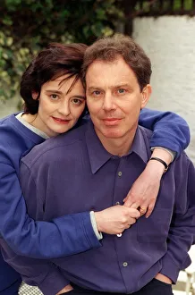 Labour party leader Tony Blair with wife Cherie Blair at home before the start of Labour party leader Tony Blair with wife Cherie Blair at home before the start of