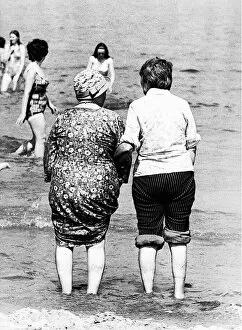 Images Dated 1st June 1976: Two ladies plodge in the sea at Tynemouth in june 1976