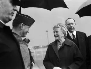 Lady Churchill christens one of the three USA Sabre jets that will fly non-stop to Lady Churchill christens one of the three USA Sabre jets that will fly non-stop to
