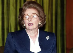 Lady Margaret Thatcher at a press conference wearing glasses Lady Margaret Thatcher at a press conference wearing glasses