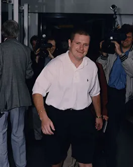 Lazio and England footballer Paul Gascoigne at Heathrow airport in London Lazio and England footballer Paul Gascoigne at Heathrow airport in London