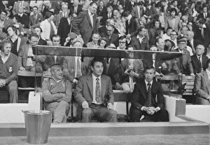 Images Dated 21st August 1974: Leeds Manager Brian Clough seen here in the dug out at the start of the game against