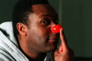 Lenny Henry Comedian December 1997 Wearing red nose for Red Nose Day Lenny Henry Comedian December 1997 Wearing red nose for Red Nose Day