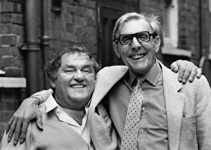 Les Dawson and Eric Sykes all smiles as they link up for the show. May 1986 P009730 Les Dawson and Eric Sykes all smiles as they link up for the show. May 1986 P009730