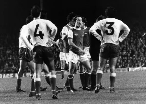 Liam Brady Arsenal shouts at Hajuk Split man Muzinic 1978 after being sent off Liam Brady Arsenal shouts at Hajuk Split man Muzinic 1978 after being sent off