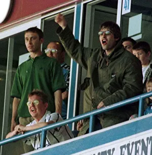 Liam Gallagher pop singer cheers on Manchester City August 1997 English First Division Liam Gallagher pop singer cheers on Manchester City August 1997 English First Division