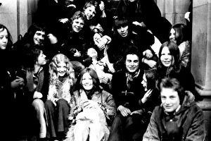 Images Dated 24th April 1973: Lib - These teenage David Bowie fans queue in pouring rain for tickets for his concert at
