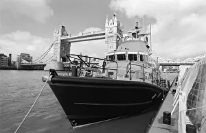 Lifeboat at Tower Bridge on the River Thames, London, 1999 Lifeboat at Tower Bridge on the River Thames, London, 1999