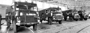 A line-up of Green Goddess fire engine ready for action in the hanger at RAF Catterick A line-up of Green Goddess fire engine ready for action in the hanger at RAF Catterick