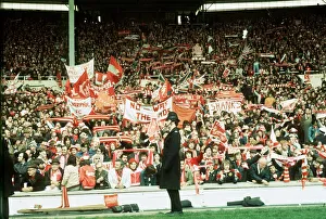 Liverpool fans FA Cup final 1974 Liverpool v Newcastle football supporters with banners Liverpool fans FA Cup final 1974 Liverpool v Newcastle football supporters with banners